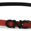 Costume National Red Black Leather Black Logo Buckle Blood Belt