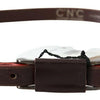 Costume National Brown Leather Double Rustic Silver Buckle Belt