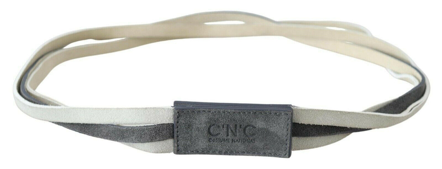 Costume National White Velvet Square Logo Design Waist Belt