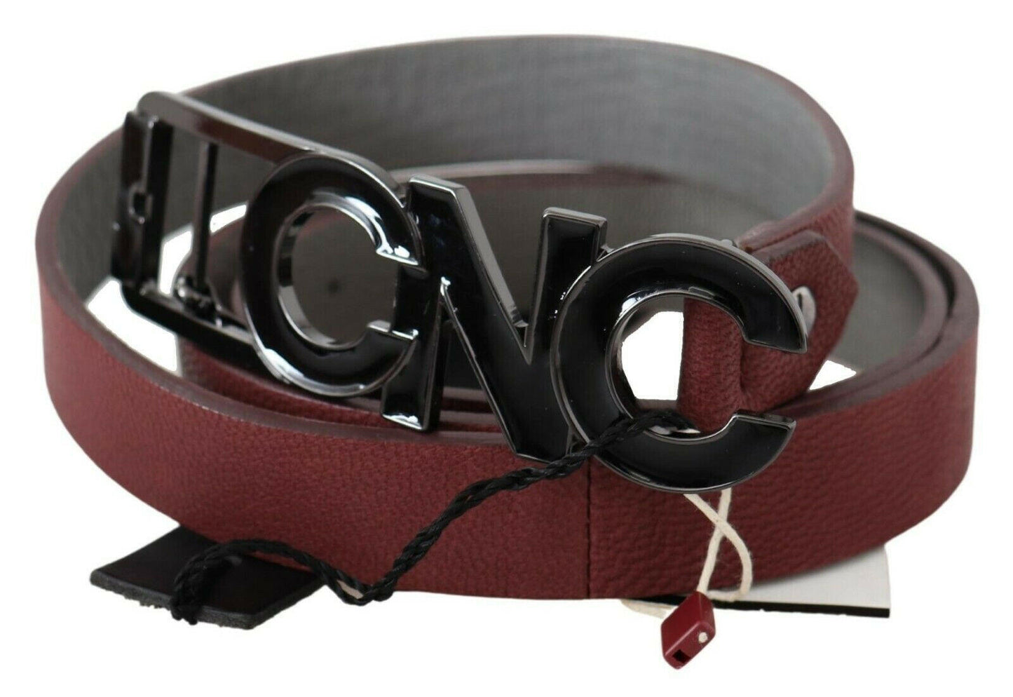 Costume National Maroon Skinny Leather Logo Fashion Belt