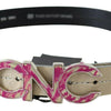 Costume National Beige Leather Pink Letter Logo Buckle Belt