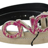 Costume National Beige Leather Pink Letter Logo Buckle Belt