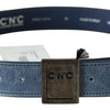 Costume National Blue Normal Leather Logo Buckle Belt