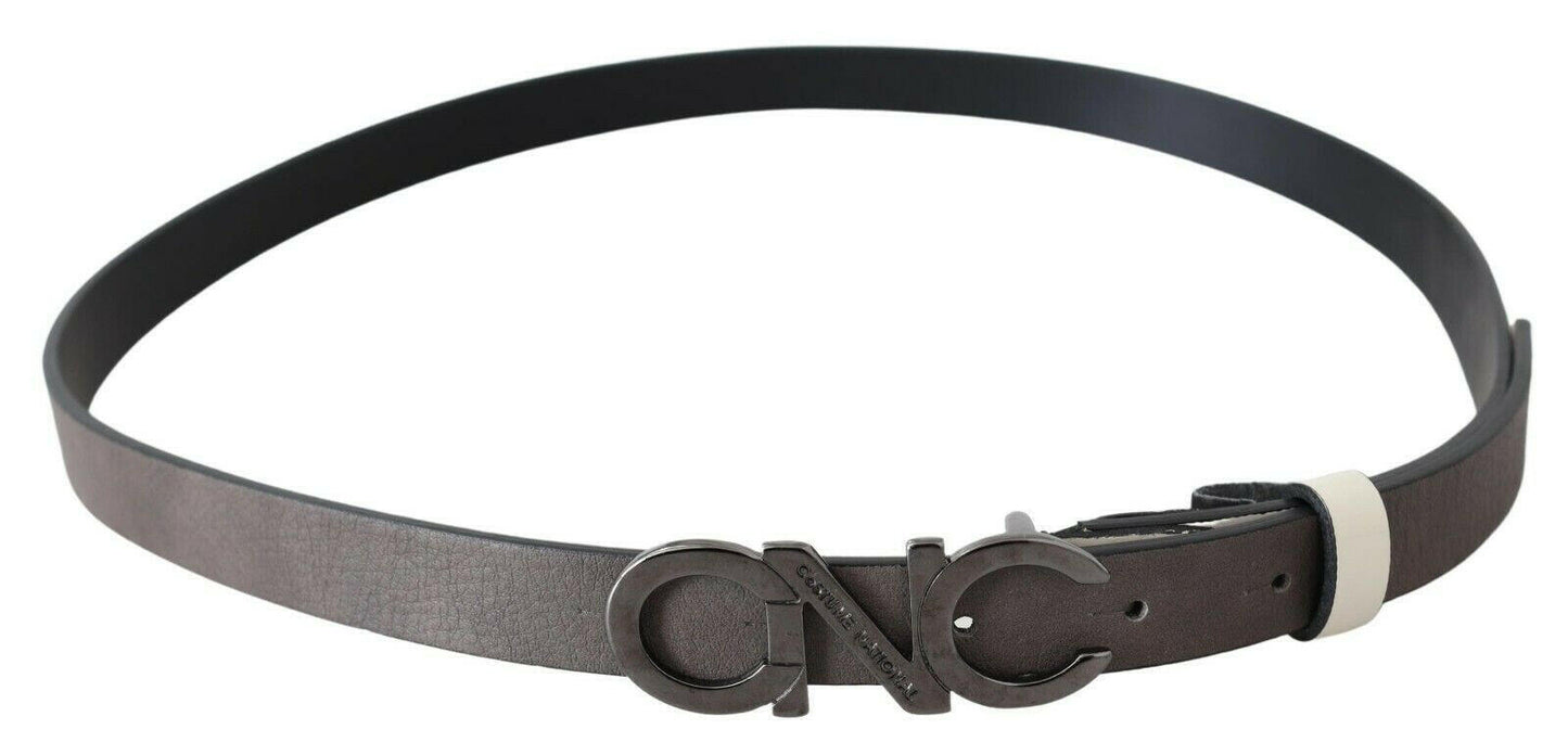 Costume National Belt – Gürtel aus metallisch grauem Leder mit Logo
