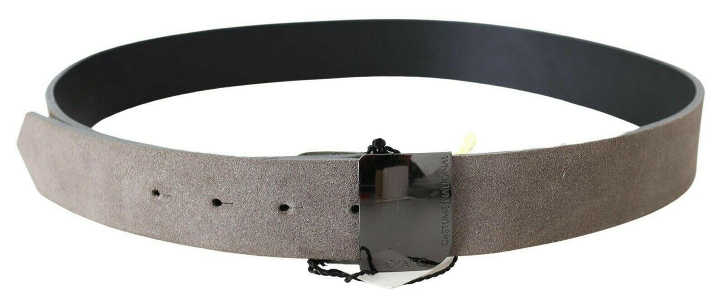 Costume National Brown Leather Square Logo Buckle Belt