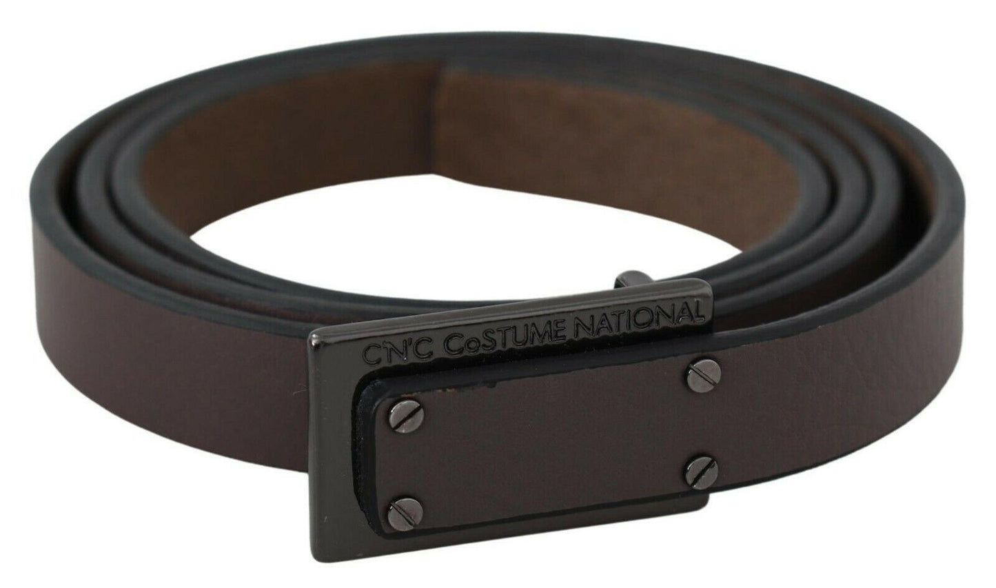 Costume National Brown Leather Tactical Logo Screw Buckle Belt