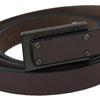 Costume National Brown Leather Tactical Logo Screw Buckle Belt