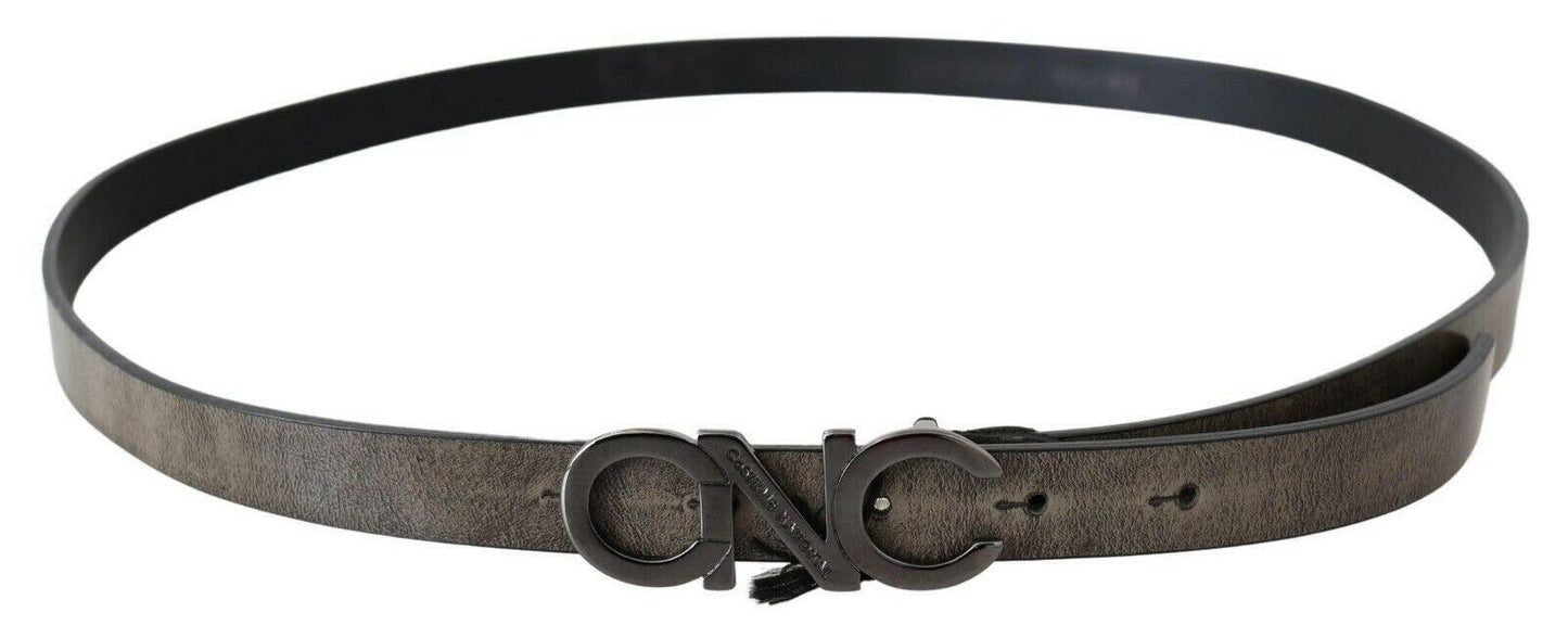 Costume National Dark Brown Leather Letter Logo Buckle Belt