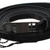 Costume National Black Leather Skinny Logo Buckle Belt