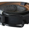 Ermanno Scervino Black Leather Fringes Logo Buckle Belt