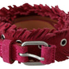 Ermanno Scervino Maroon Leather Fringes Silver Buckle Waist Belt