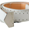 GF Ferre White Leather Hexagon Logo Buckle Waist Belt