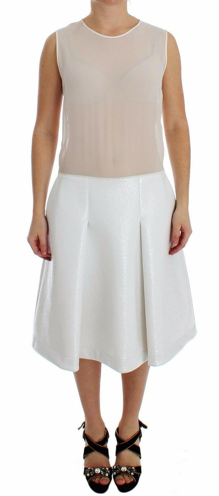 Koonhor White Pleated Bottom Tank Sheath Transparent Dress