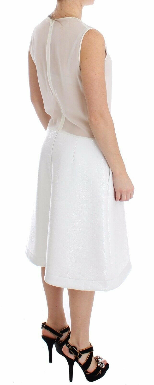 Koonhor White Pleated Bottom Tank Sheath Transparent Dress