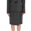 BENCIVENGA Gray Checkered Cotton Blazer Dress Set Suit