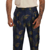 Dolce &amp; Gabbana – Karottenhose aus Seide mit blauem Pfauenmuster
