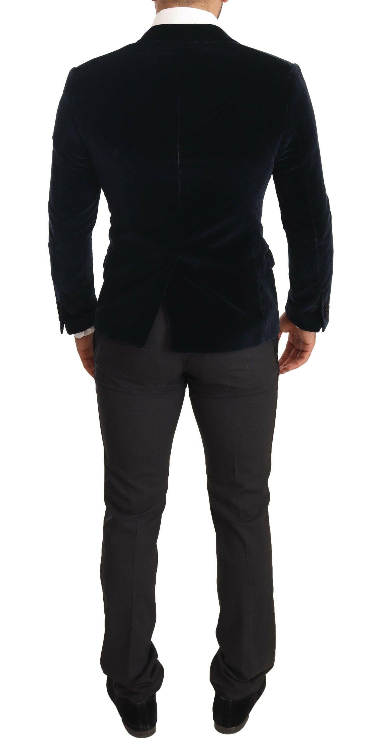 Dolce &amp; Gabbana – Slim Fit Smokinganzug aus blauer Samt-Baumwolle