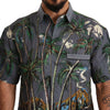 Dolce & Gabbana Gray Linen Tropical Print Collared Shirt