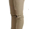 Acht Beige Denim Cotton Bottom Slim Fit Folded Pant