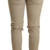 Acht Beige Denim Cotton Bottom Slim Fit Folded Pant