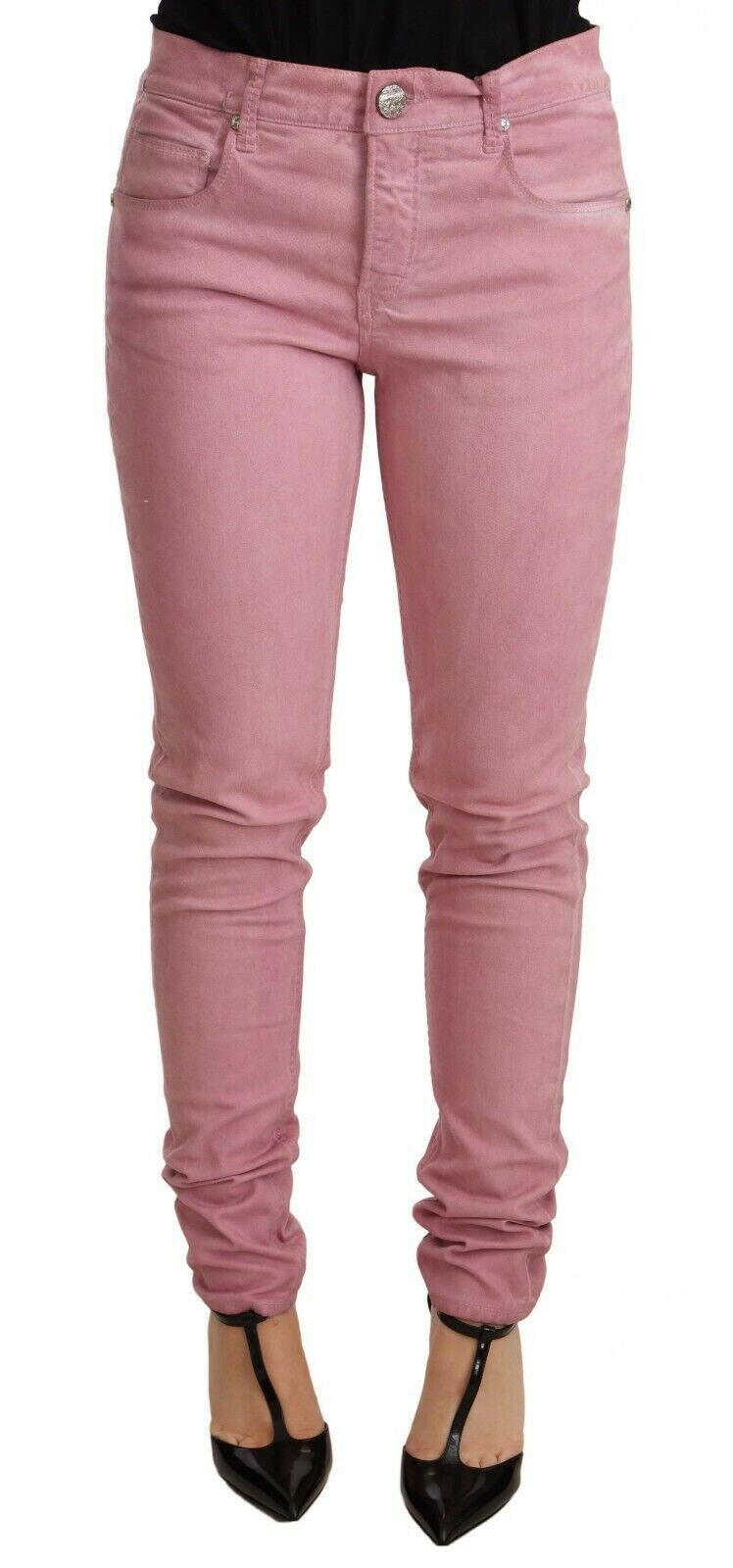 Acht Pinke Slim Fit Damen Denim Skinny Hose aus Baumwolle