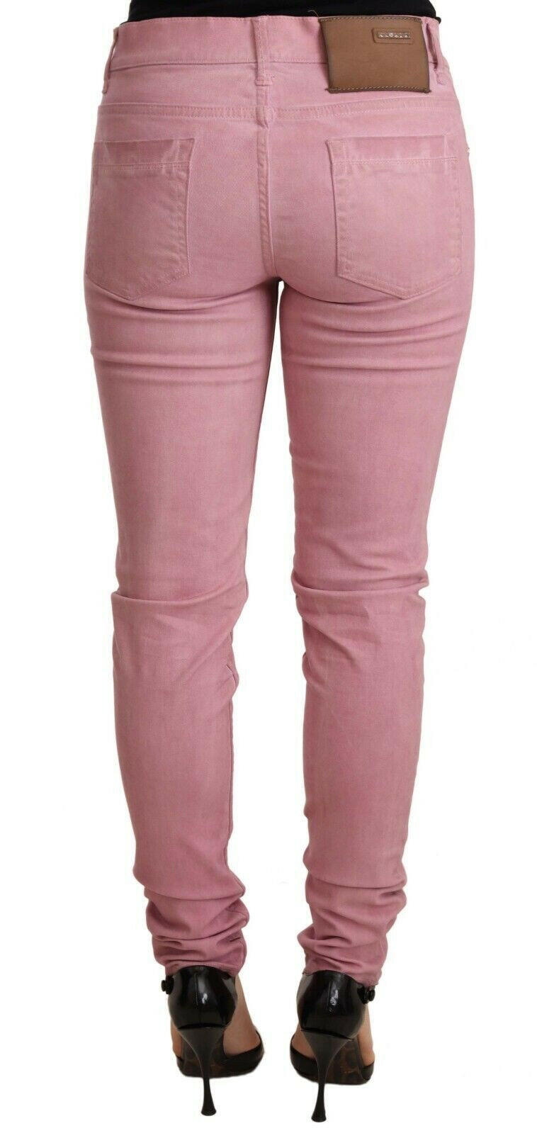 Acht Pinke Slim Fit Damen Denim Skinny Hose aus Baumwolle