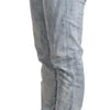 Acht Light Blue Washed Cotton Folded Hem Denim Trouser