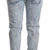 Acht Light Blue Washed Cotton Folded Hem Denim Trouser