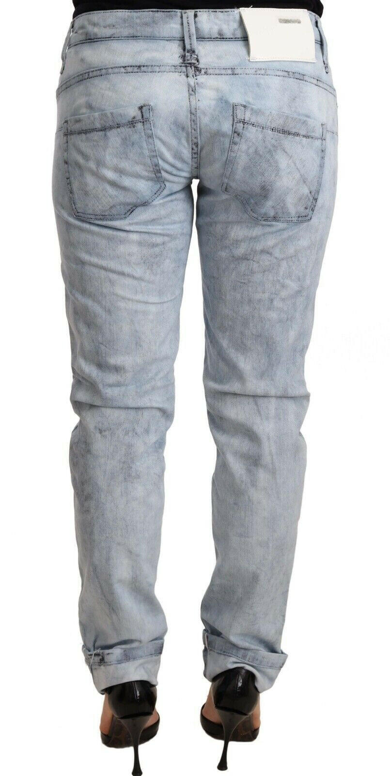Acht Light Blue Washed Cotton Folded Hem Denim Trouser