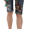 Dolce & Gabbana Blue Denim Mid Waist Crystal Capri Shorts