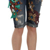 Dolce & Gabbana Blue Denim Mid Waist Crystal Capri Shorts