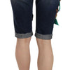 Dolce & Gabbana Blue Denim Mid Waist Crystal Capri Shorts
