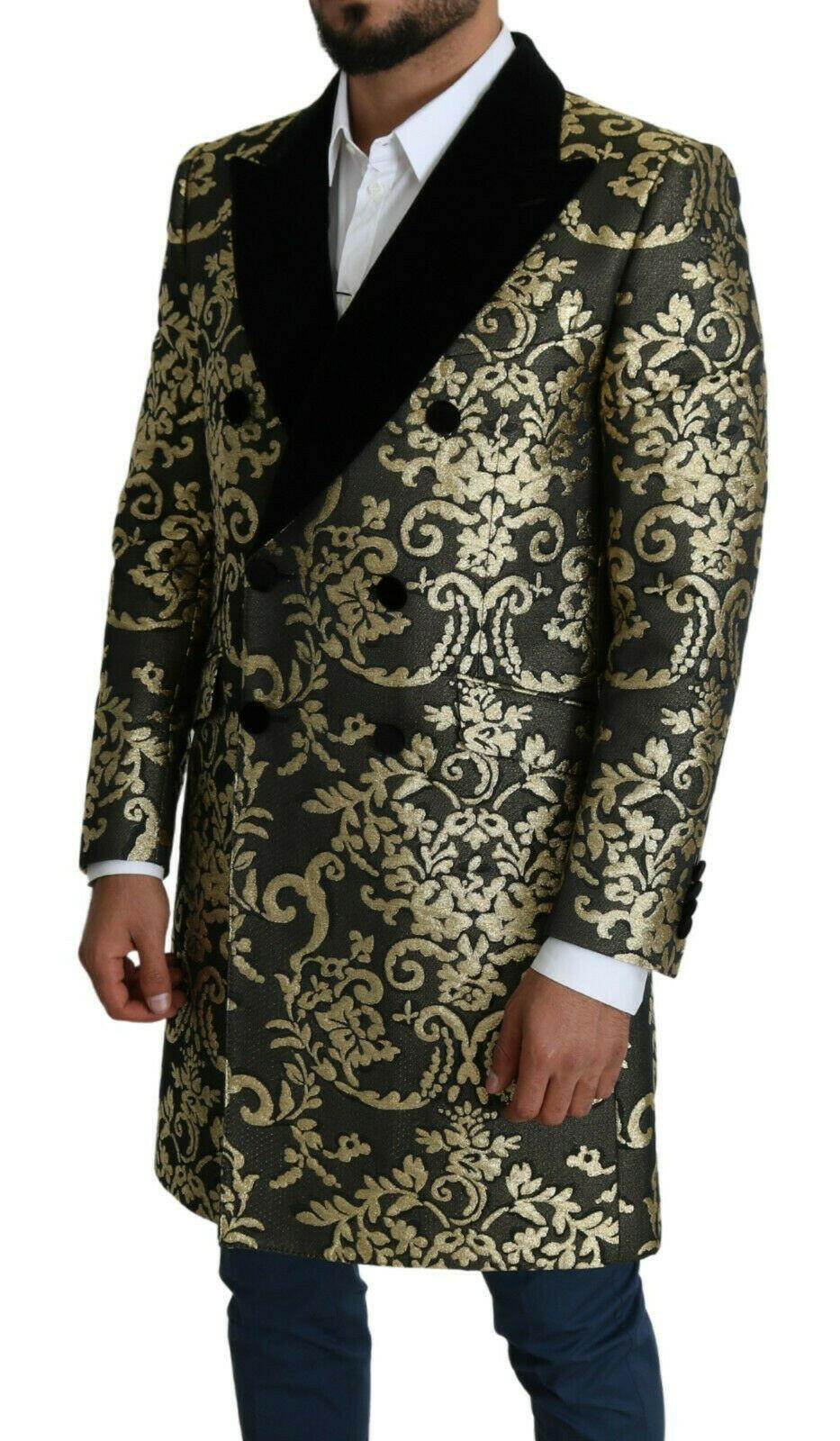Dolce &amp; Gabbana Schwarzgold Jacquard Langmantel SICILIA Jacke