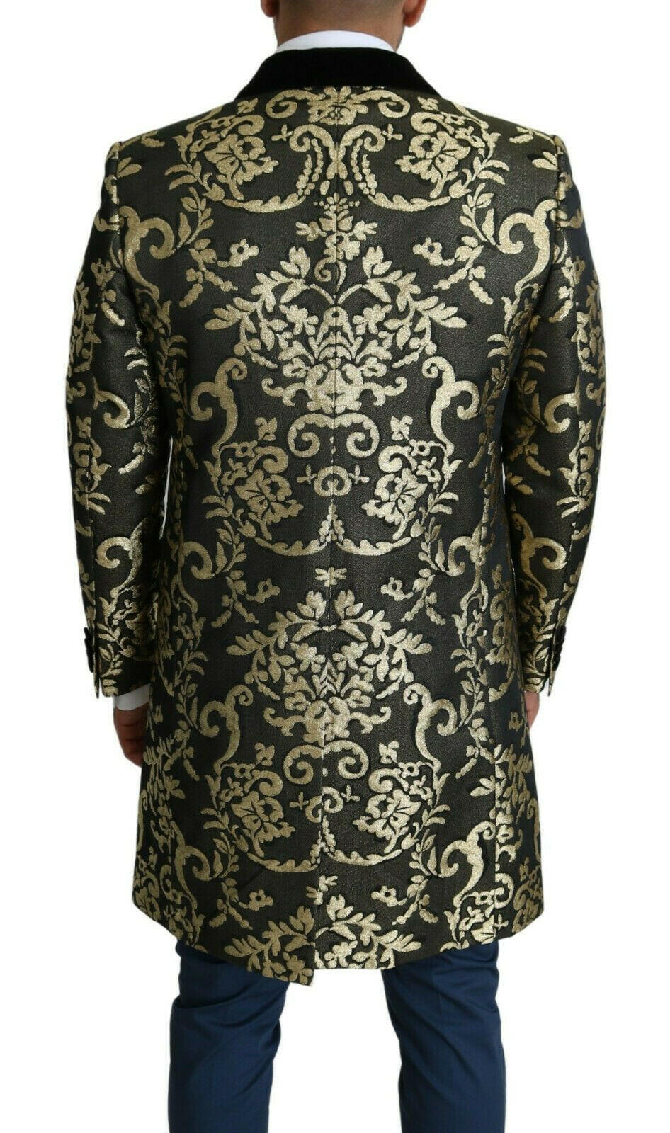 Dolce &amp; Gabbana Schwarzgold Jacquard Langmantel SICILIA Jacke
