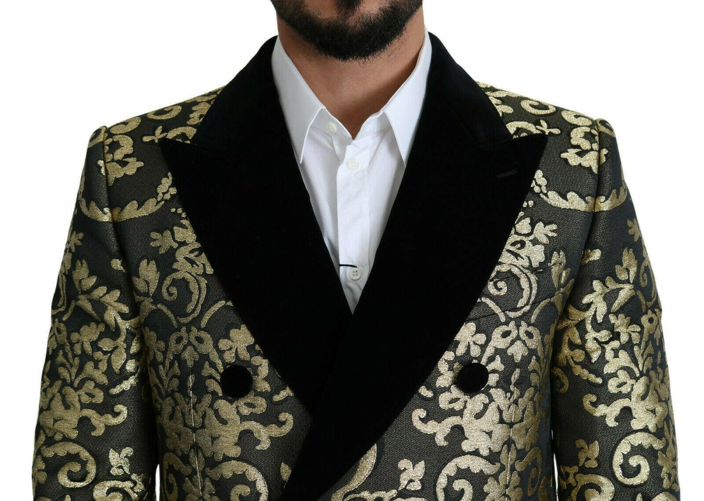 Dolce &amp; Gabbana Schwarzgold Jacquard Langmantel SICILIA Jacke