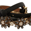 Dolce & Gabbana Black Daisy Crystal Dauphine Texture Belt