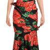 Dolce & Gabbana Black Shiny Silk Floral Print Draped Dress