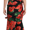 Dolce & Gabbana Black Shiny Silk Floral Print Draped Dress