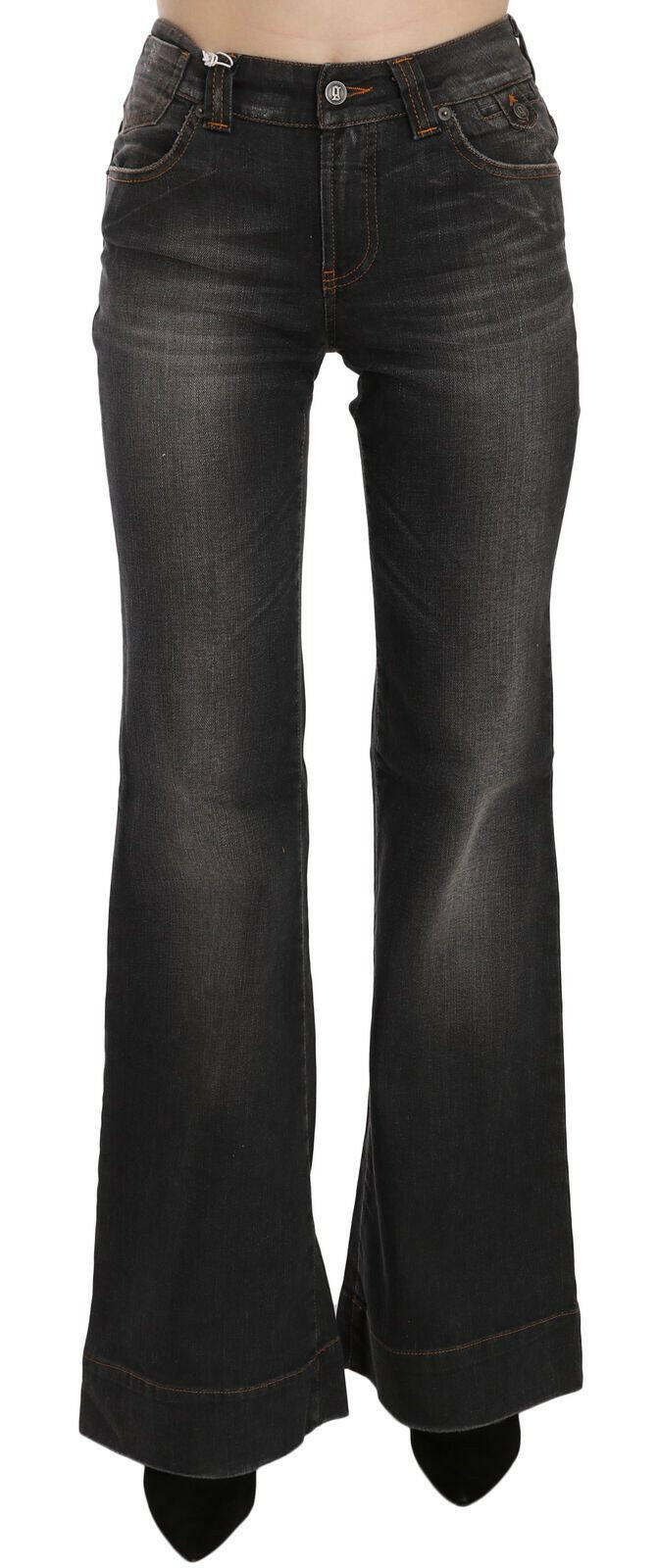 John Galliano Black Washed Mid Waist Flared Denim Casual Jeans