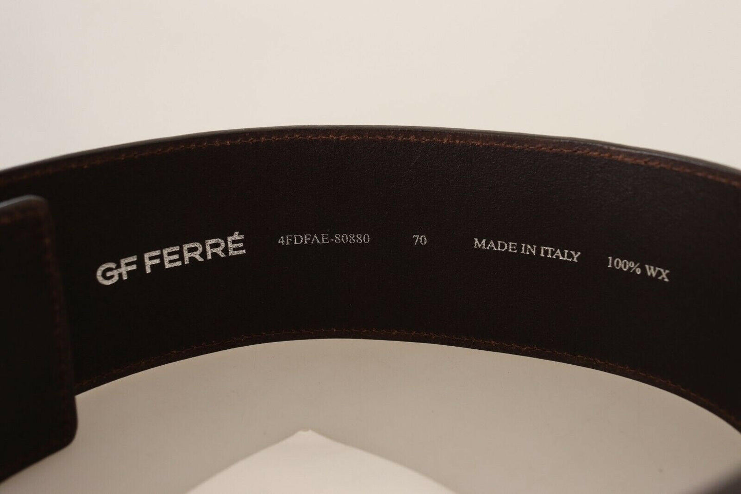 GF Ferre Brown Genuine Leather Wide Logo Buckle Waist Belt