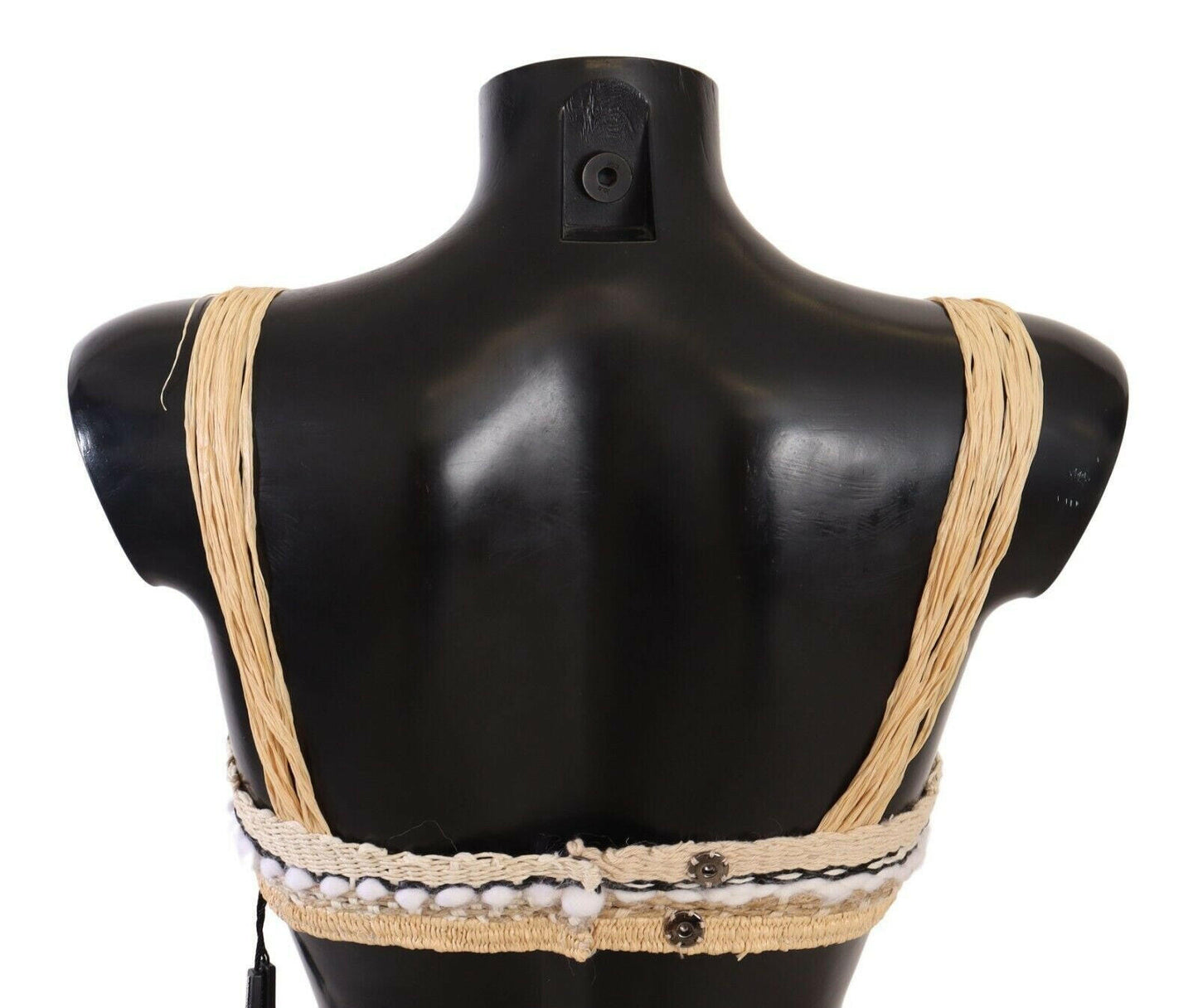 Dolce &amp; Gabbana – Beiges, gehäkeltes Überwurf-Oberteil aus gewebtem Strohbast