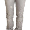 Acht Gray Tattered Cotton Slim Fit Folded Hem Women Denim Jeans