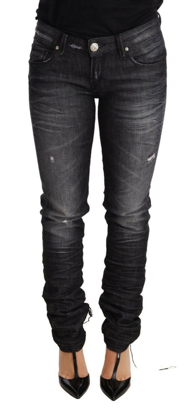 Acht Black Washed Cotton Low Waist Skinny Denim Trouser Jeans