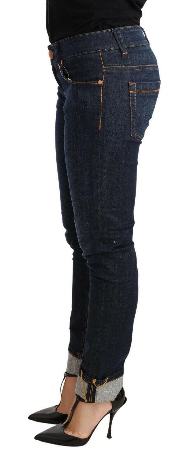 Acht Blue Washed Cotton Low Waist Skinny Denim Women Trouser Jeans