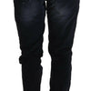 Acht Blue Washed Cotton Denim Low Waist Loose Fit Trousers Jeans