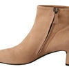 DEL CARLO Beige Suede Leather Mid Heels Pumps Boots Shoes