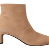 DEL CARLO Beige Suede Leather Mid Heels Pumps Boots Shoes