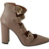 MY TWIN Brown Leather Block Heels Multi Buckle Pumps Shoes