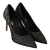 Sofia Schwarze Leoparden-Leder-Stiletto-High-Heels-Pumps-Schuhe