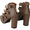 MY TWIN Brown Leather Block Heels Multi Buckle Pumps Shoes